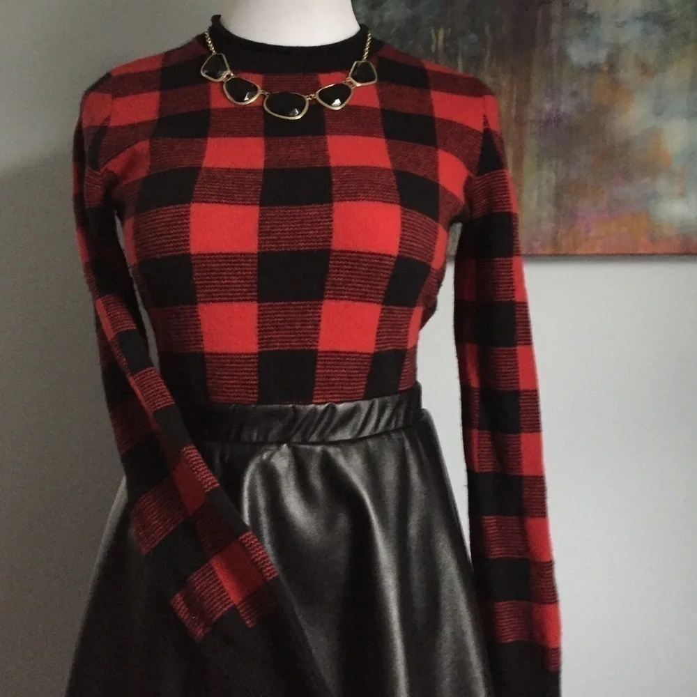 Ralph Lauren Buffalo Check Plaid Sweater Red Black RARE! Blue Label - Picture 5 of 6